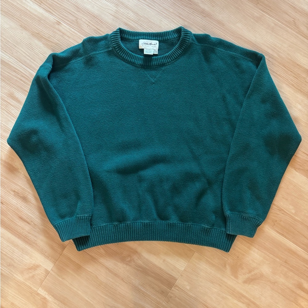 Vintage Eddie Bauer Green Cotton Crewneck Sweater XL 90s Y2K